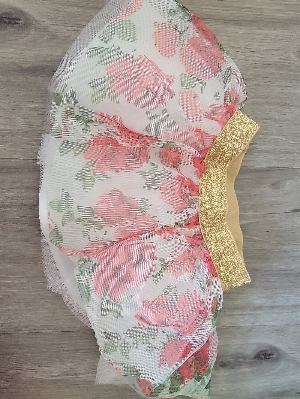 Disney White Tulle Skirt with Pink Floral Print and Gold Waistband Size 18 Month